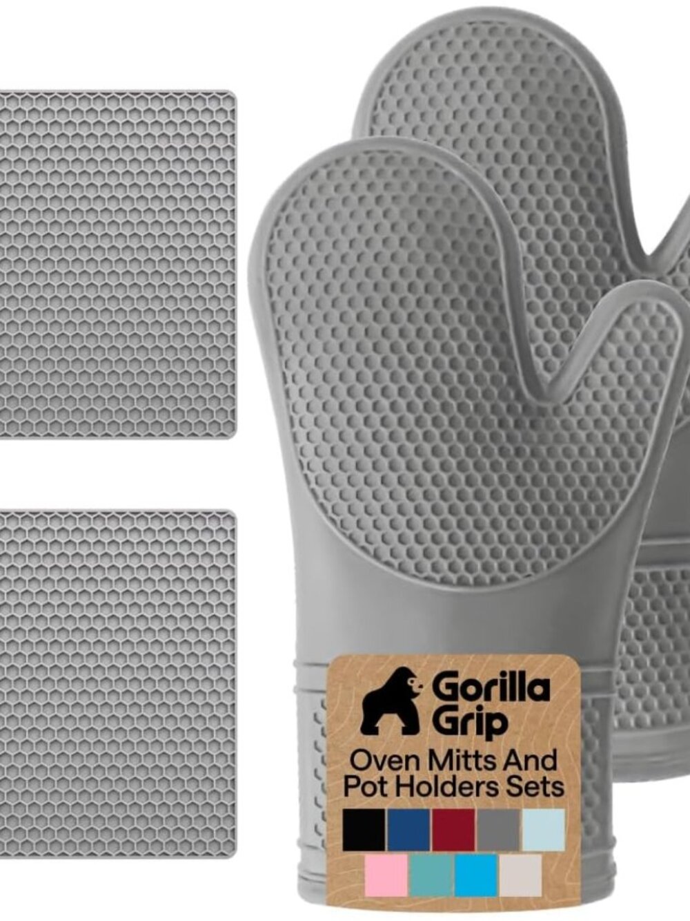 BPA-Free Silicone Oven Mitts and Pot Holders Set, Gray